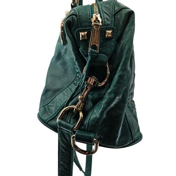 Rebecca Minkoff Crossbody Satchel Jade Green Leather Gold Tone Studs Hardware - Picture 6 of 12